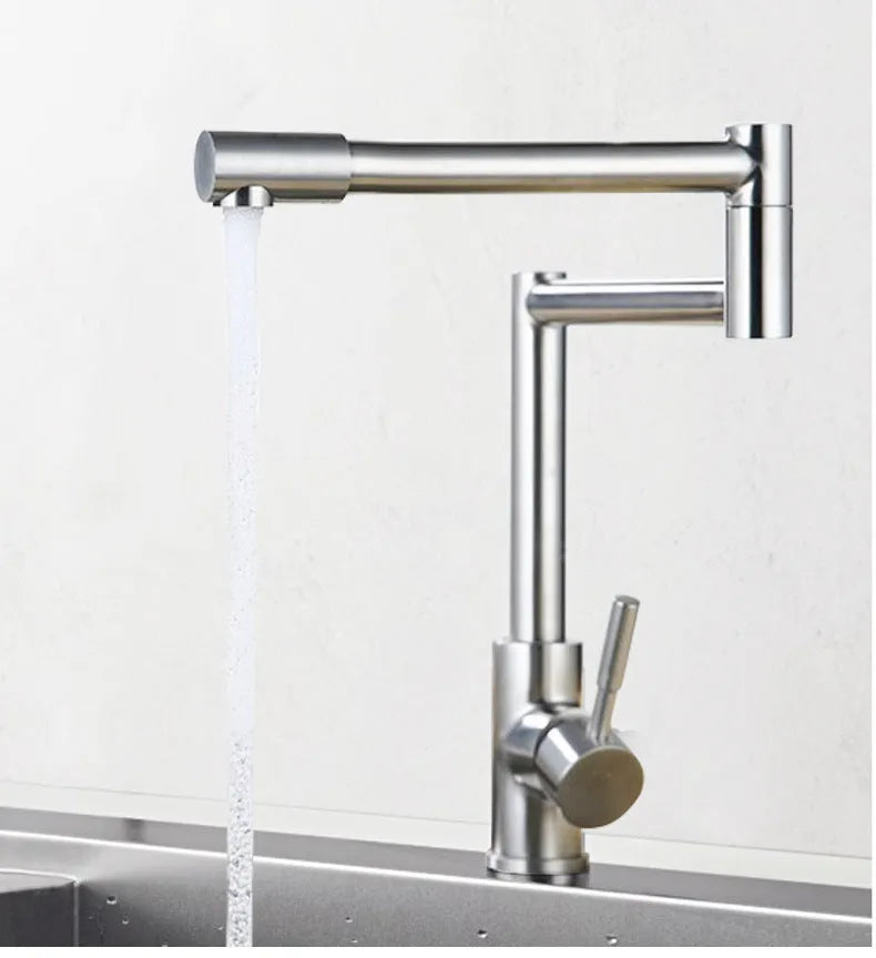 Silver stainless steel mixing tap with 360-degree rotation and lifting type hot and cold controls