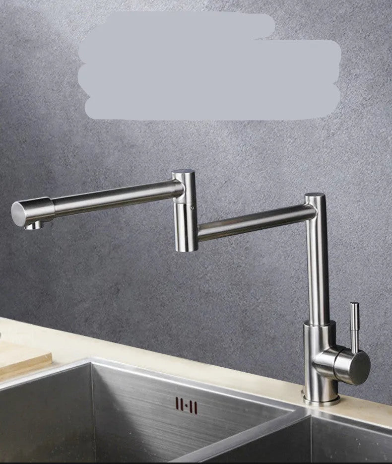 Silver stainless steel mixing tap with 360-degree rotation and lifting type hot and cold controls