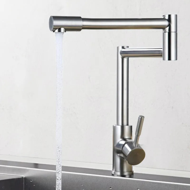 Silver stainless steel mixing tap with 360-degree rotation and lifting type hot and cold controls