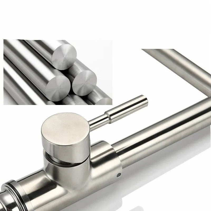 Silver stainless steel mixing tap with 360-degree rotation and lifting type hot and cold controls