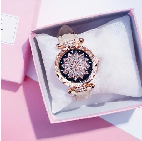 Women's diamond fashion watch with round 32mm dial, mineral glass and pin buckle clasp in nine colours