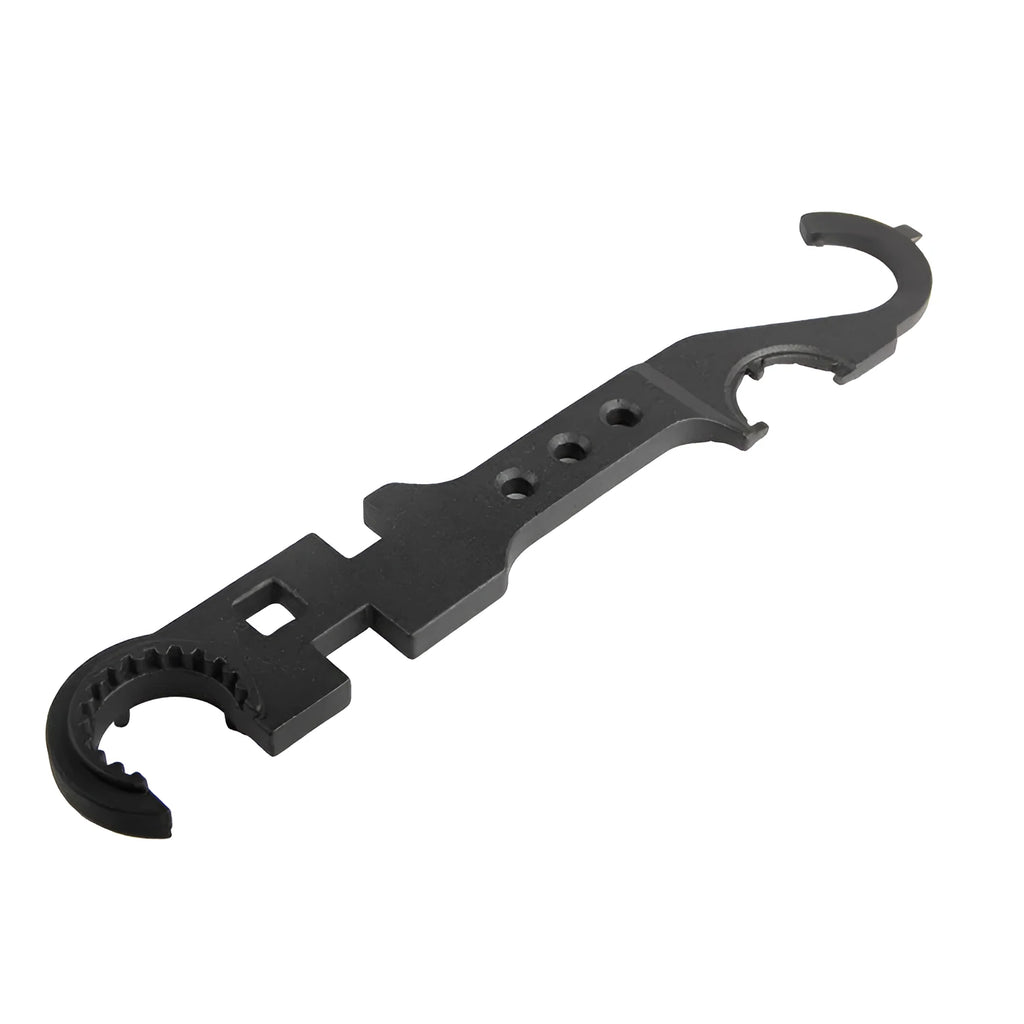 Black steel combination wrench for AR15 and M4 rifle maintenance with dual-purpose design