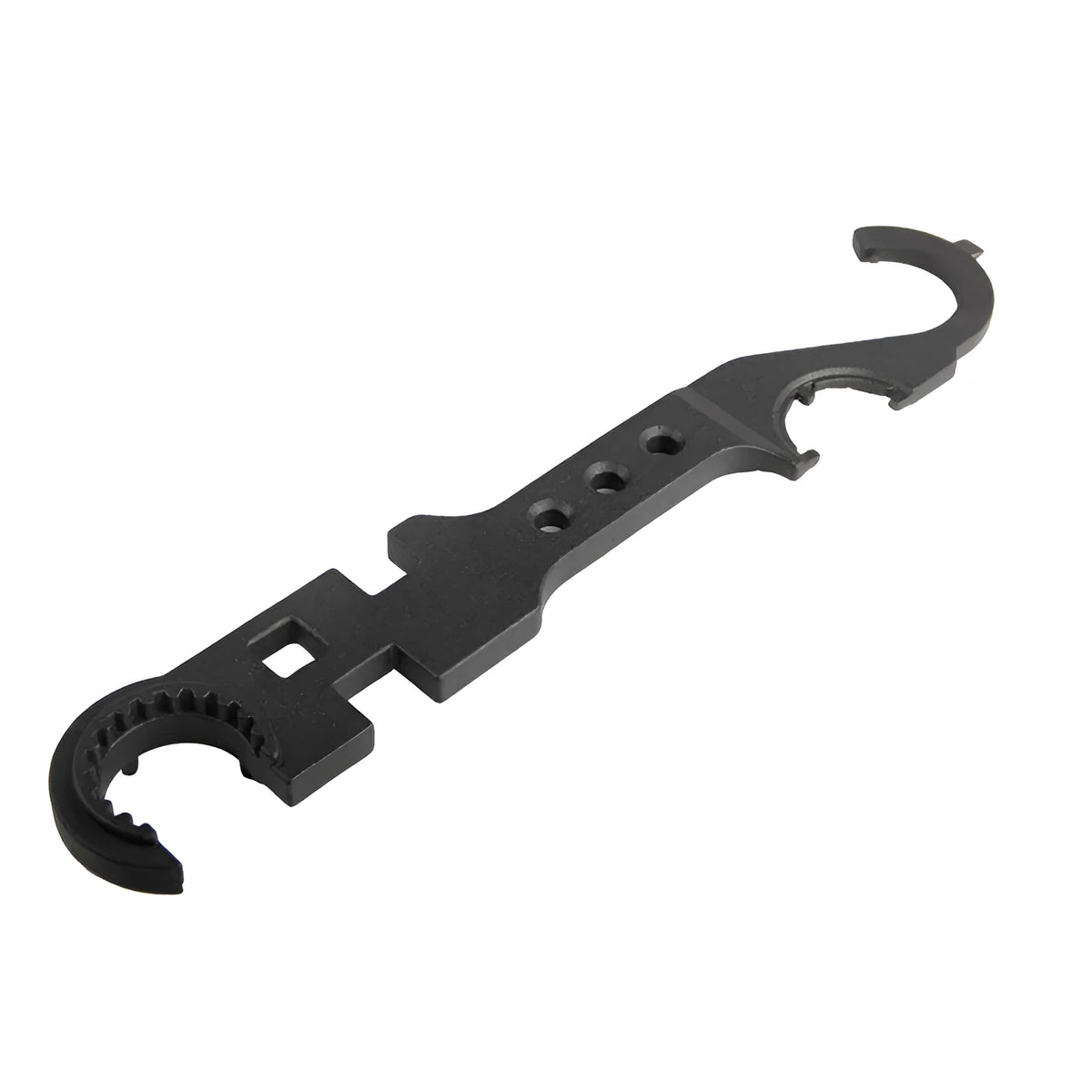 Black steel combination wrench for AR15 and M4 rifle maintenance with dual-purpose design