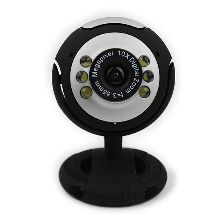 USB computer webcam with built-in six-LED ring light ring and manual focus adjustment
