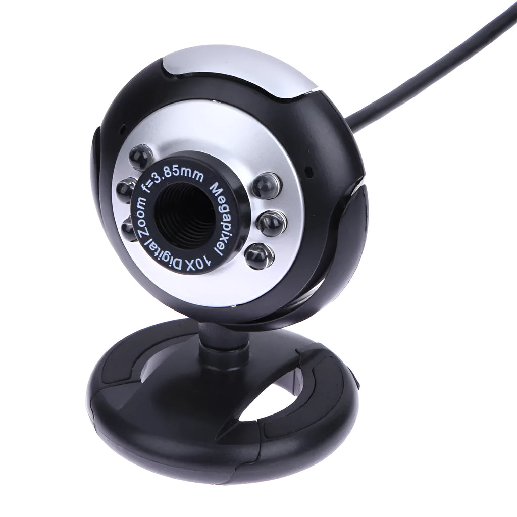 USB computer webcam with built-in six-LED ring light ring and manual focus adjustment