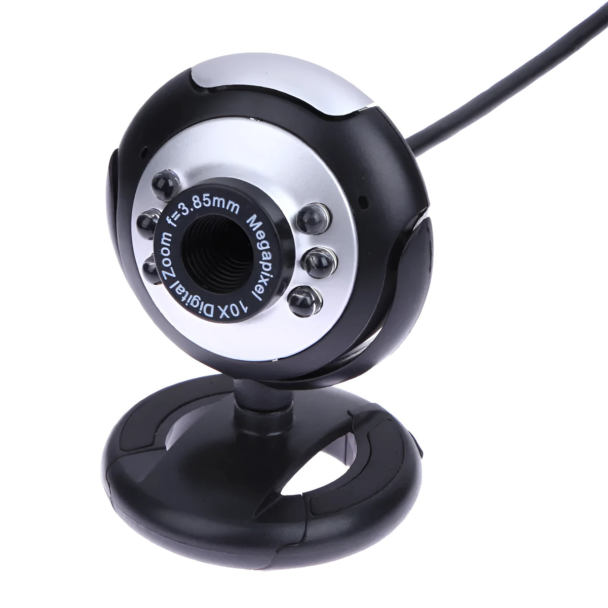 USB computer webcam with built-in six-LED ring light ring and manual focus adjustment