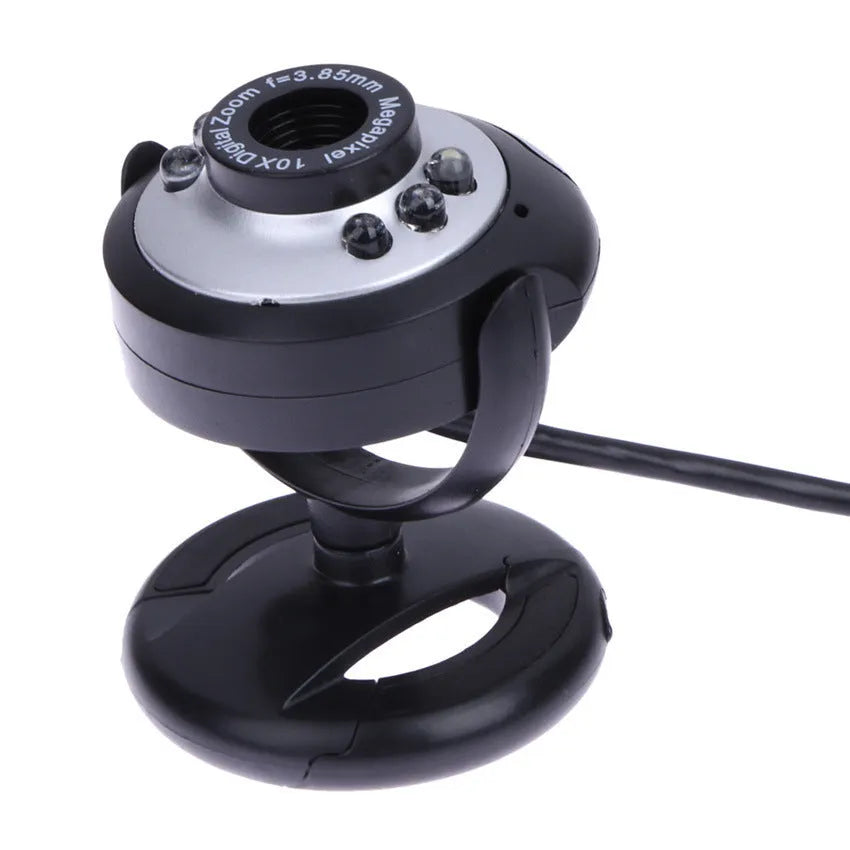 USB computer webcam with built-in six-LED ring light ring and manual focus adjustment