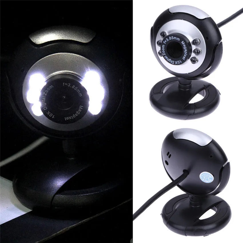USB computer webcam with built-in six-LED ring light ring and manual focus adjustment