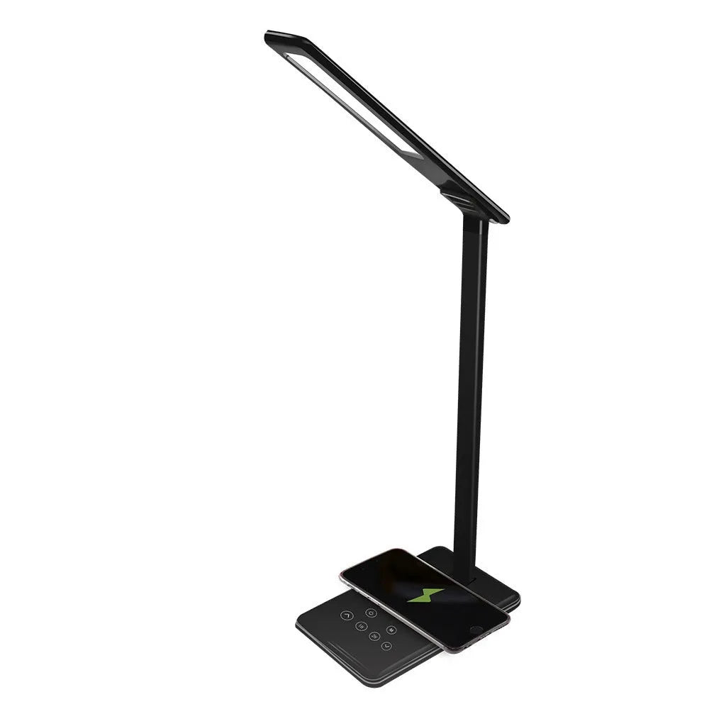 Wireless charging desk lamp with aluminium shade and touch controls in black or white colour