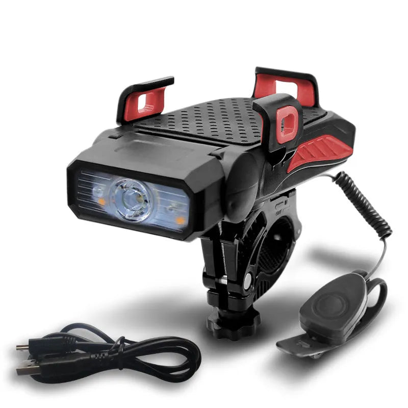 Rechargeable bicycle light in choice of colours mounted on bicycle handlebars.