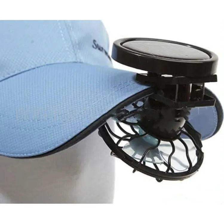 Black solar-powered clip-on fan panel for outdoor cooling with rectangular or round bottom options