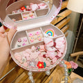 Children's princess headdress hair clip jewellery set with storage box containing 26 cartoon character clips