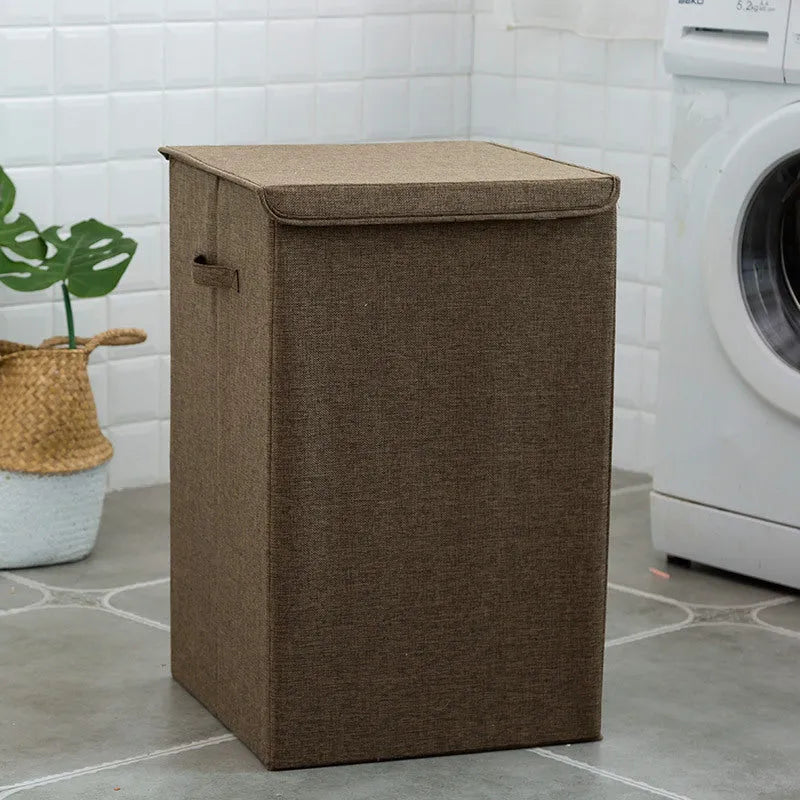 Washable covered clothes sorting box in cotton linen fabric with two size options for bathroom laundry storage