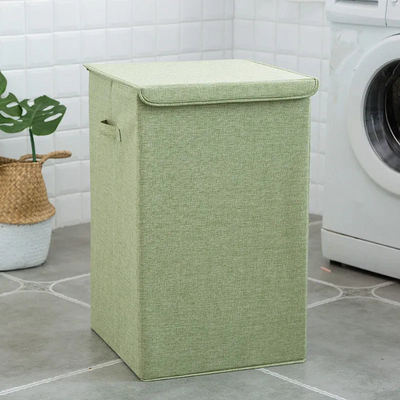 Washable covered clothes sorting box in cotton linen fabric with two size options for bathroom laundry storage
