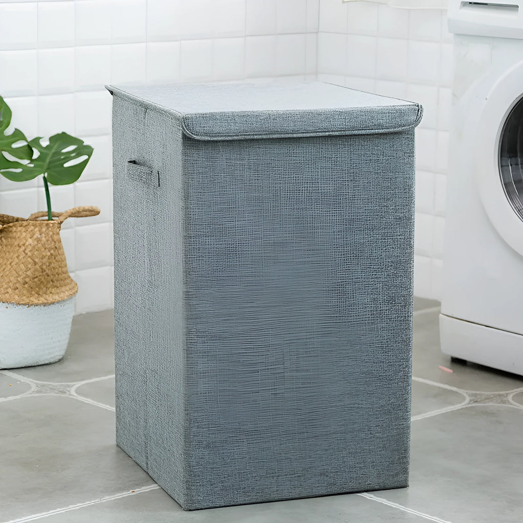Washable covered clothes sorting box in cotton linen fabric with two size options for bathroom laundry storage