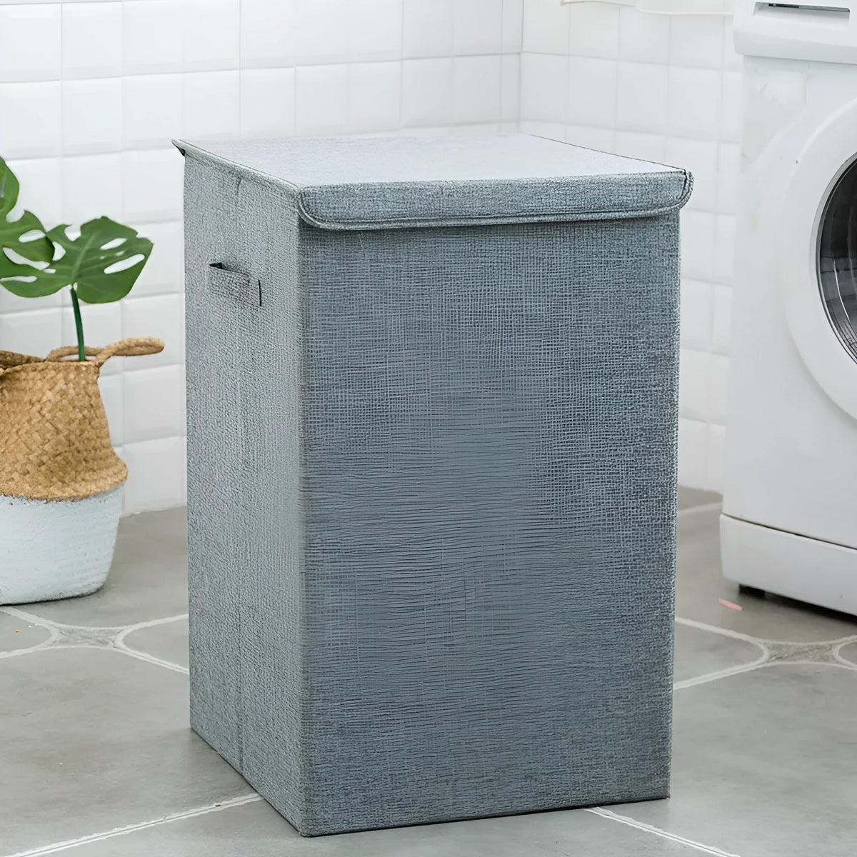 Washable covered clothes sorting box in cotton linen fabric with two size options for bathroom laundry storage