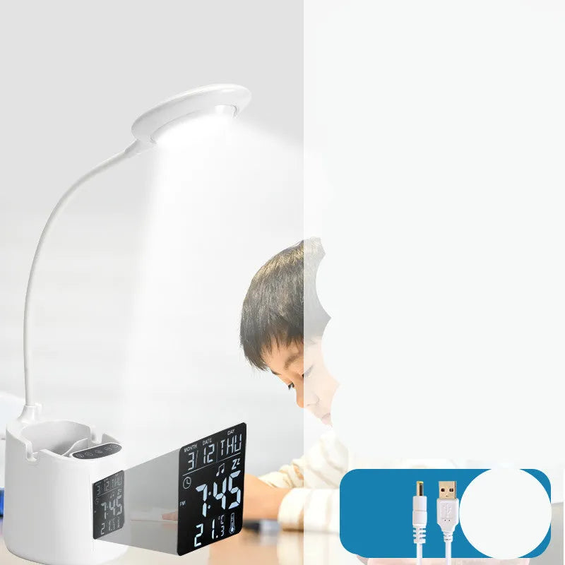 White desk lamp with touch switch and USB power input for study environments