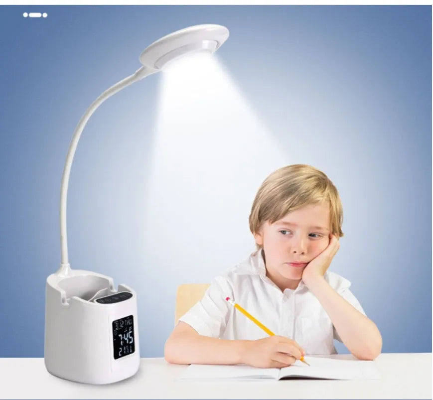 White desk lamp with touch switch and USB power input for study environments