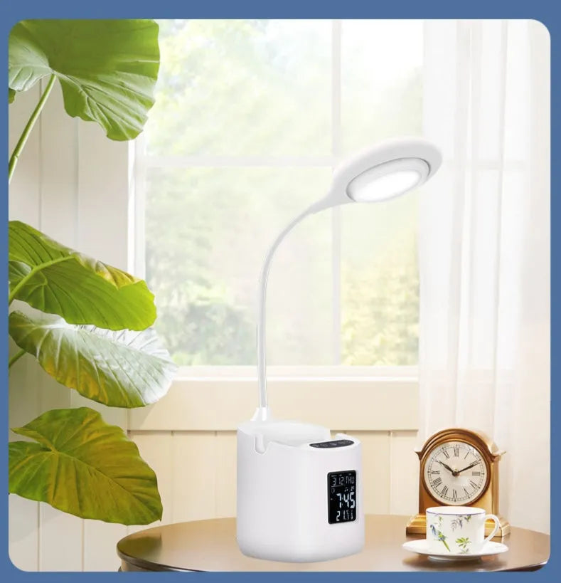 White desk lamp with touch switch and USB power input for study environments