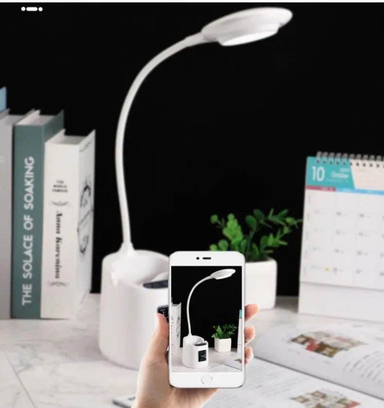 White desk lamp with touch switch and USB power input for study environments