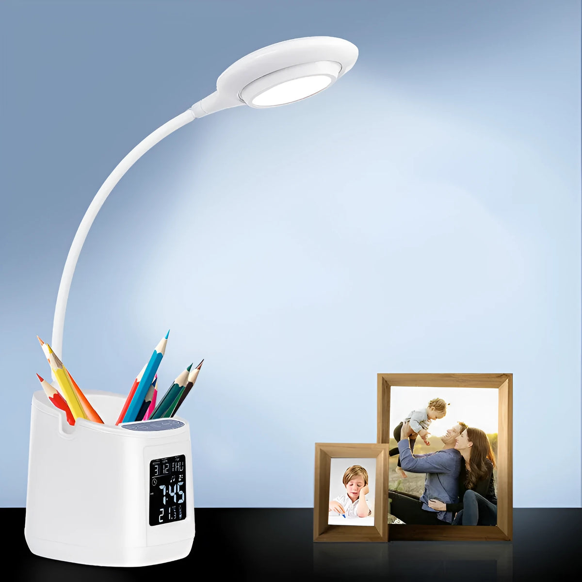White desk lamp with touch switch and USB power input for study environments