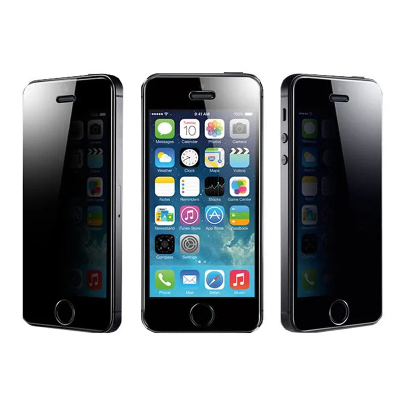 iPhone tempered glass screen protector with anti-peeping privacy feature shown on smartphone