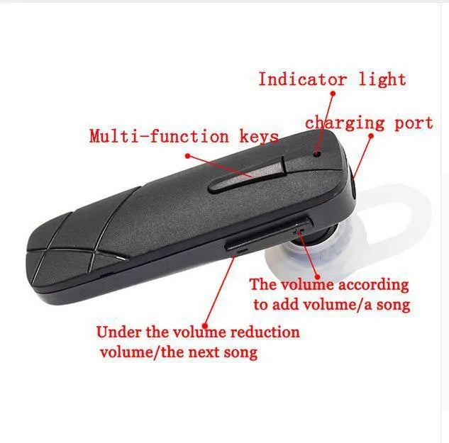 Black and white mini Bluetooth 4.1 wireless in-ear headset with earplug design.