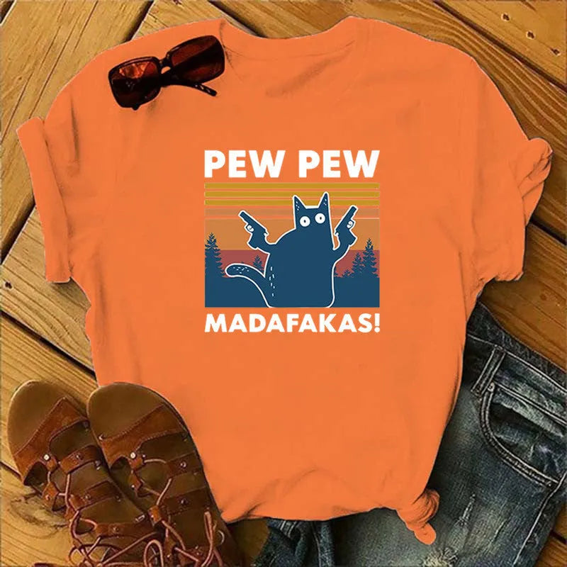 Short sleeve printed T-shirt with round neck and loose fit in multiple colour options