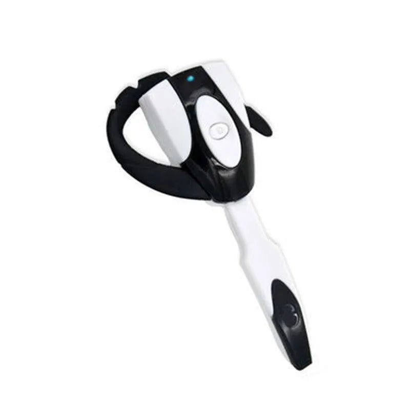 Single ear business Bluetooth headset in black with hanging ear design and microphone