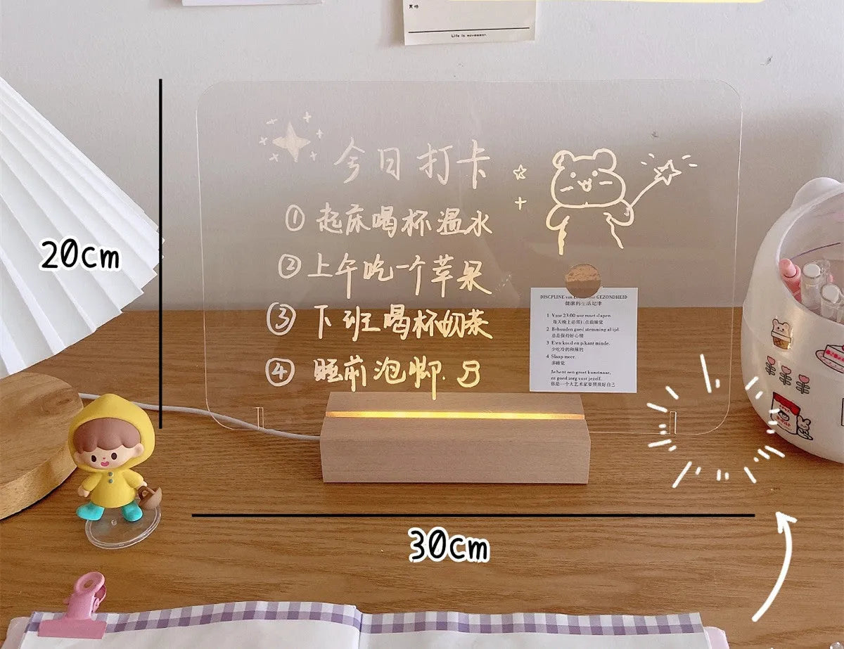 Message board bedside lamp with LED light and erasable writing surface showing bear-shaped board design