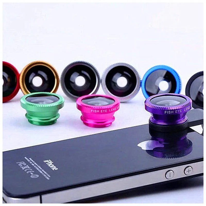 3-in-1 smartphone lens kit with fisheye, wide angle and macro lenses in aluminium alloy casing