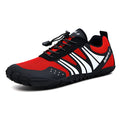 Outdoor wading shoes in red with mesh upper and textured rubber sole.