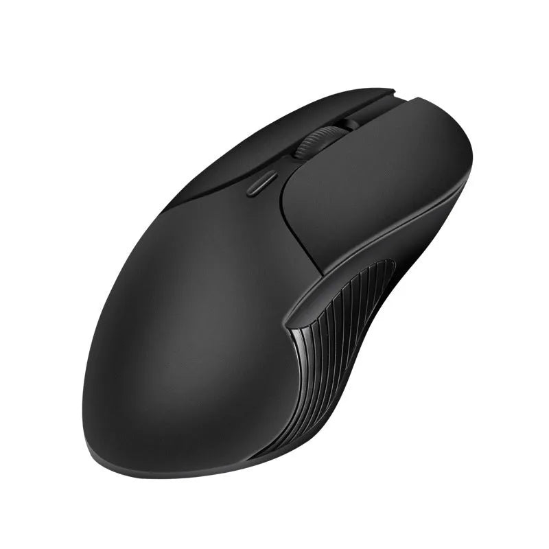 Blue wireless voice mouse with translation function showing dimensions and voice control button