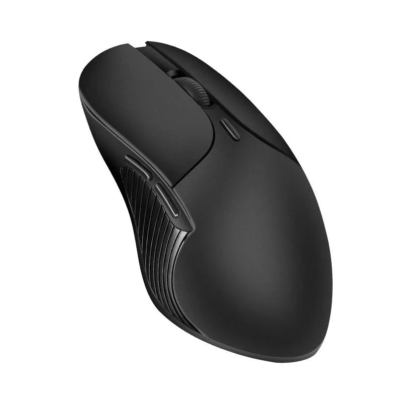 Blue wireless voice mouse with translation function showing dimensions and voice control button