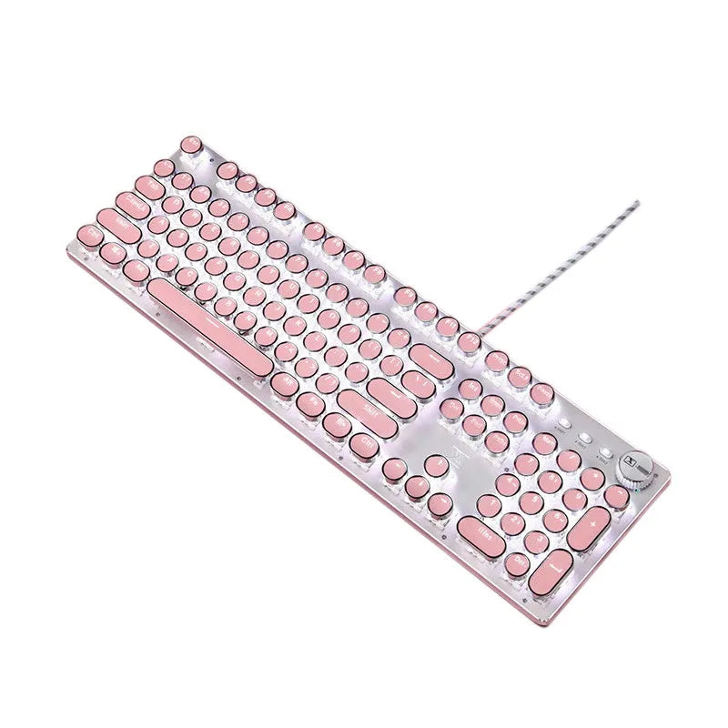 Mechanical keyboard and mouse set with silver bottom pink chassis green switches white backlight
