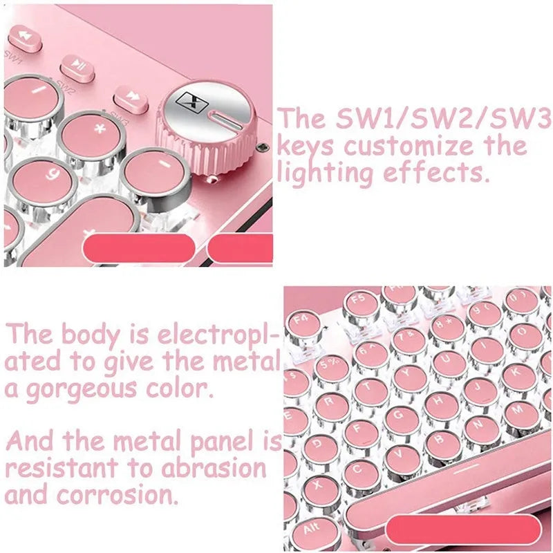 Mechanical keyboard and mouse set with silver bottom pink chassis green switches white backlight