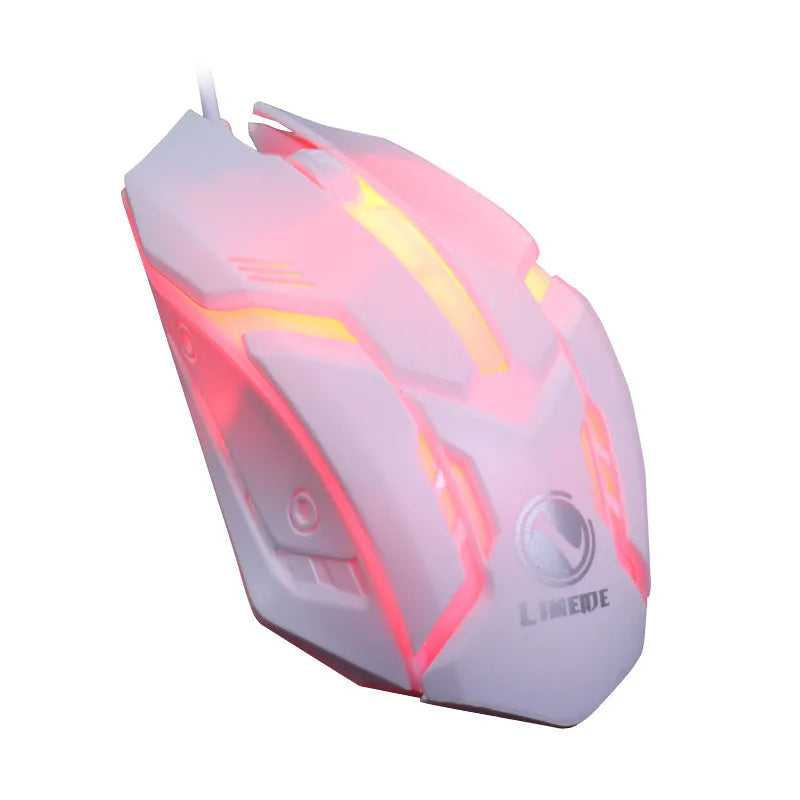 Black and white luminous USB wired computer mouse with colourful glow and 1.3 metre cable