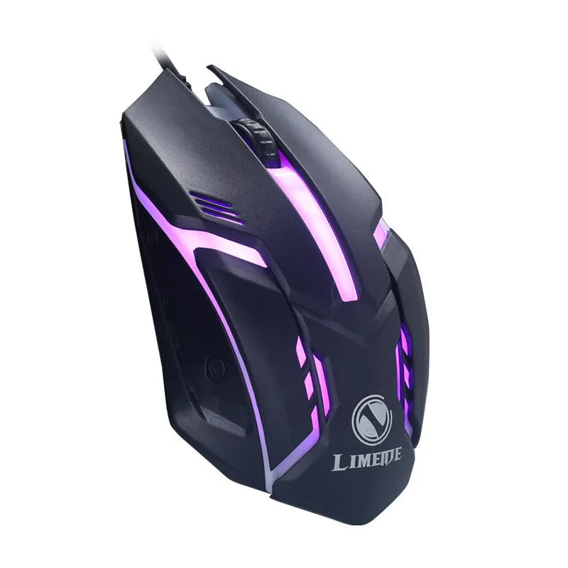 Black and white luminous USB wired computer mouse with colourful glow and 1.3 metre cable
