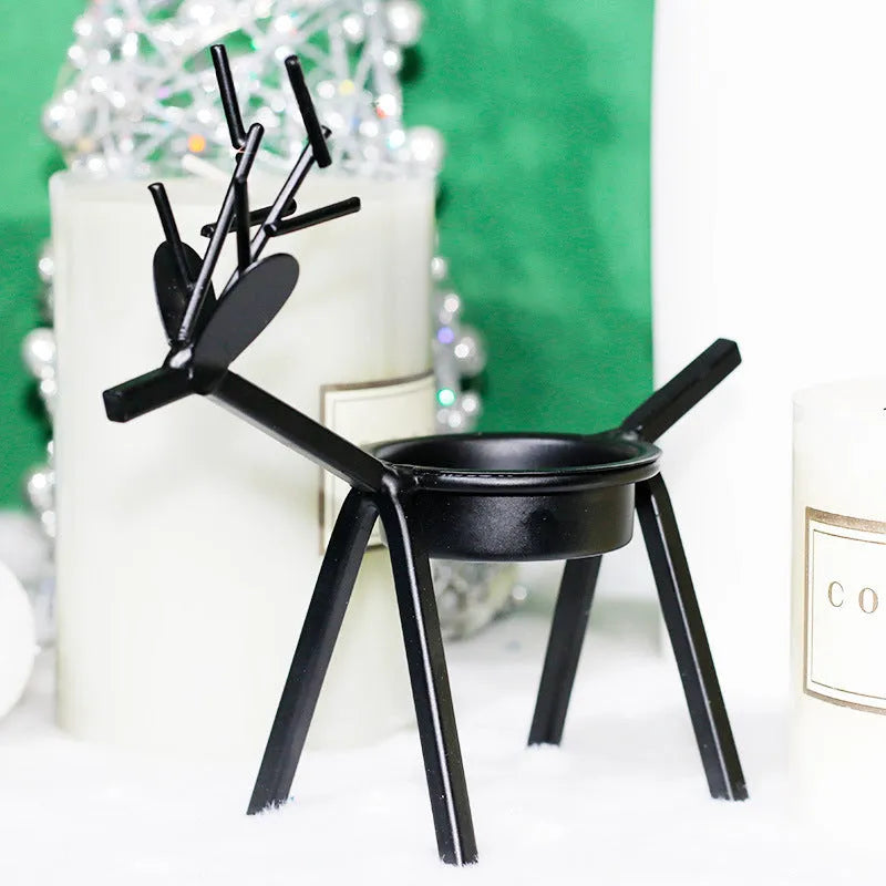 Iron Christmas deer candlestick holder with elk silhouette design
