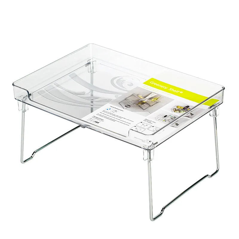 Plastic kitchen supplies rack in transparent and white colour options for desktop or cupboard organisation