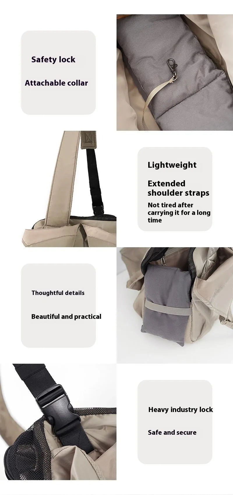 Apricot coloured cloth pet handbag carrier with shoulder strap for small dogs or cats.