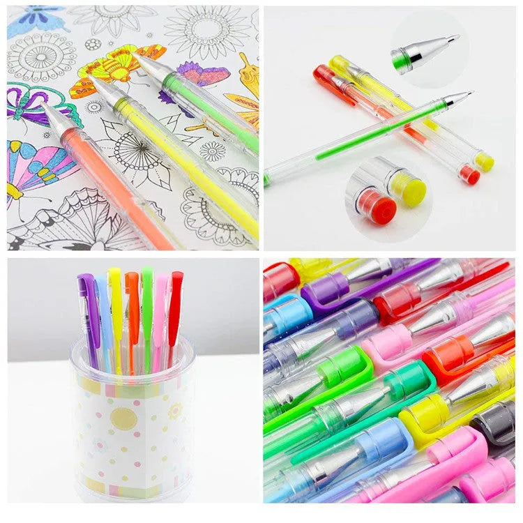 100 colour gel pen and watercolour pen set with highlighter pens in plastic shells
