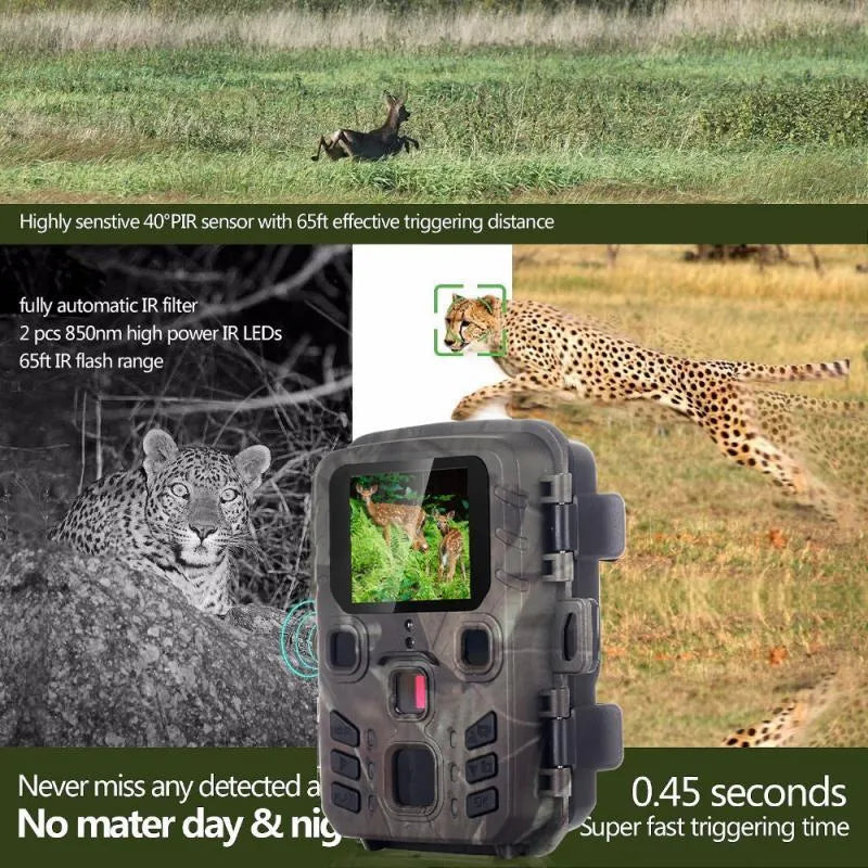 Black infrared night vision monitoring device with 12MP sensor and TF card storage slot