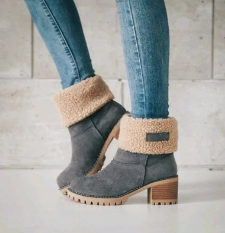 Women's suede mid-tube snow boots with beef tendon sole and waterproof platform in multiple colours