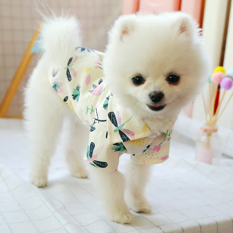 Small dog thin summer shirt in flamingo or dragonfly design, sizes XS to XL