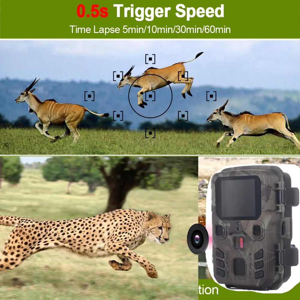 Black infrared night vision monitoring device with 12MP sensor and TF card storage slot