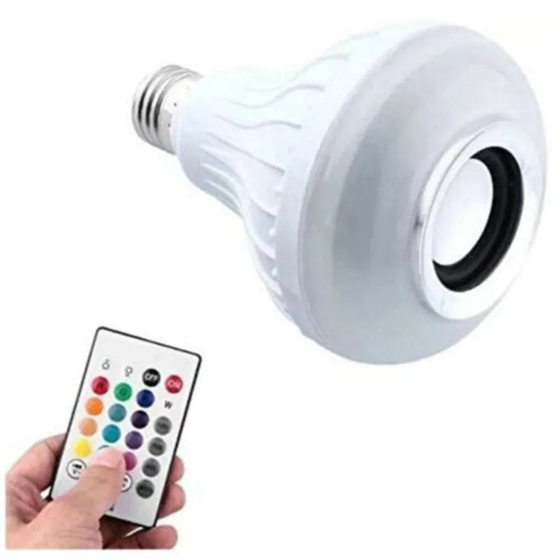 White Bluetooth speaker LED light bulb with E27 base and remote control for colour changing