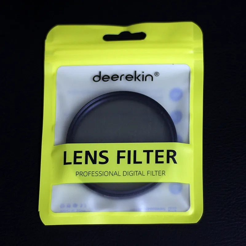 ND8 neutral density camera filter with silver aviation aluminium frame for lens attachment.