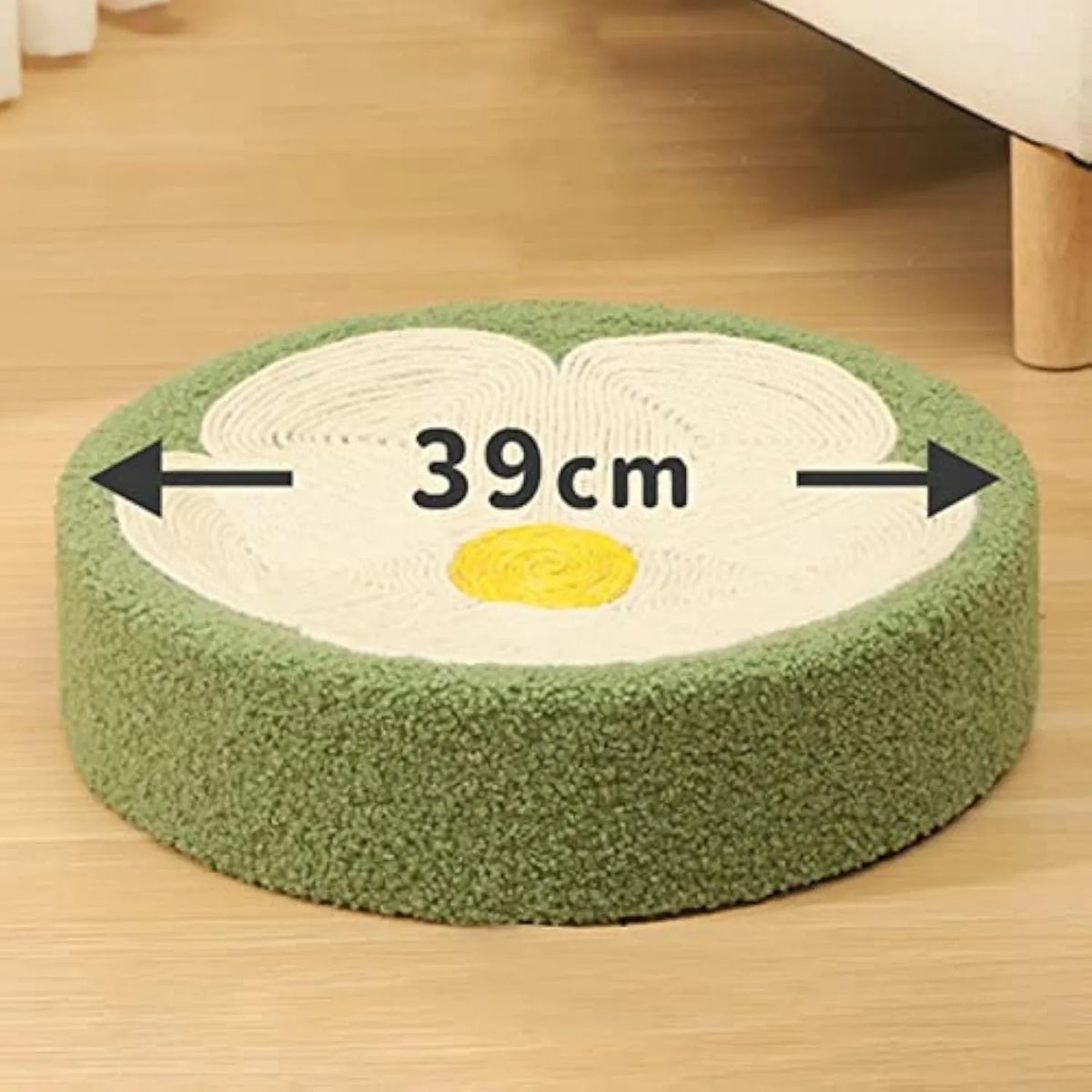 Green sisal cat scratcher bowl lounge bed with round deep bowl shape measuring 39cm diameter