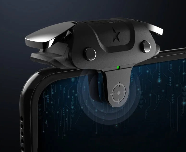 Black F5 wireless Bluetooth game controller for mobile phones, showing compact handheld size